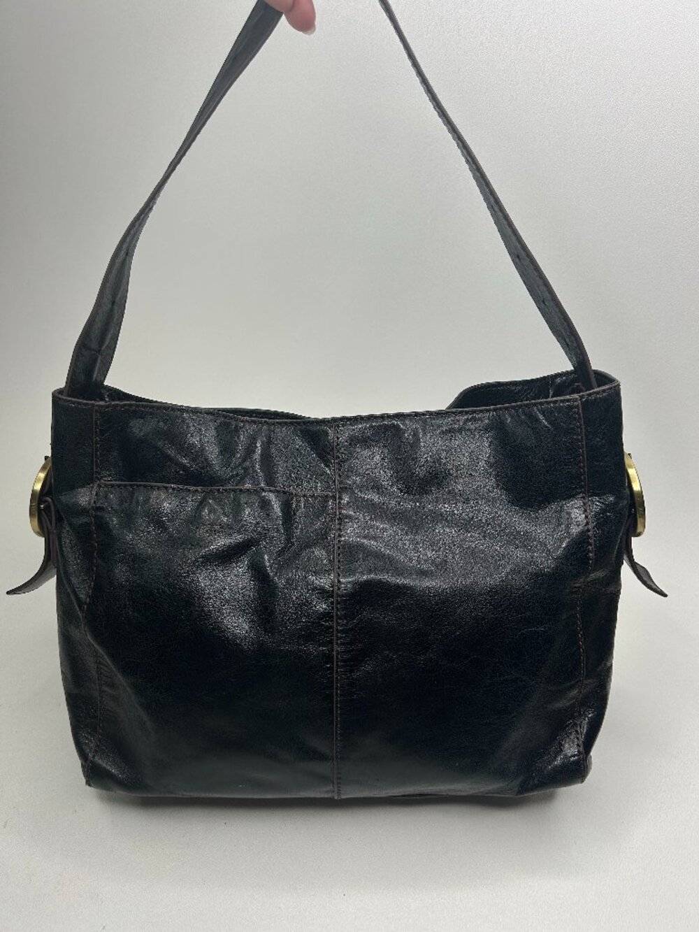 HOBO Int'l Render Shoulder Bag In Polished Leather Black Retails $298 Wanderlust